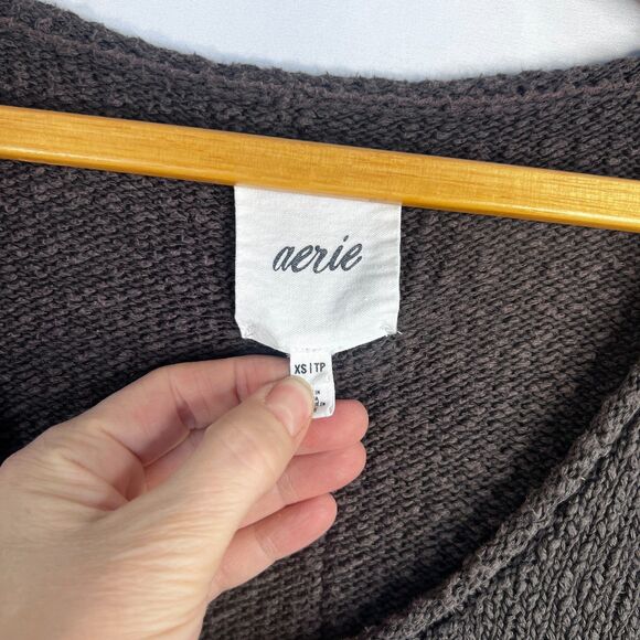Aerie Textured Knit Edgy Boho Lounge Oversized Sweater Gray Neutral Size XS** - Picture 7 of 10